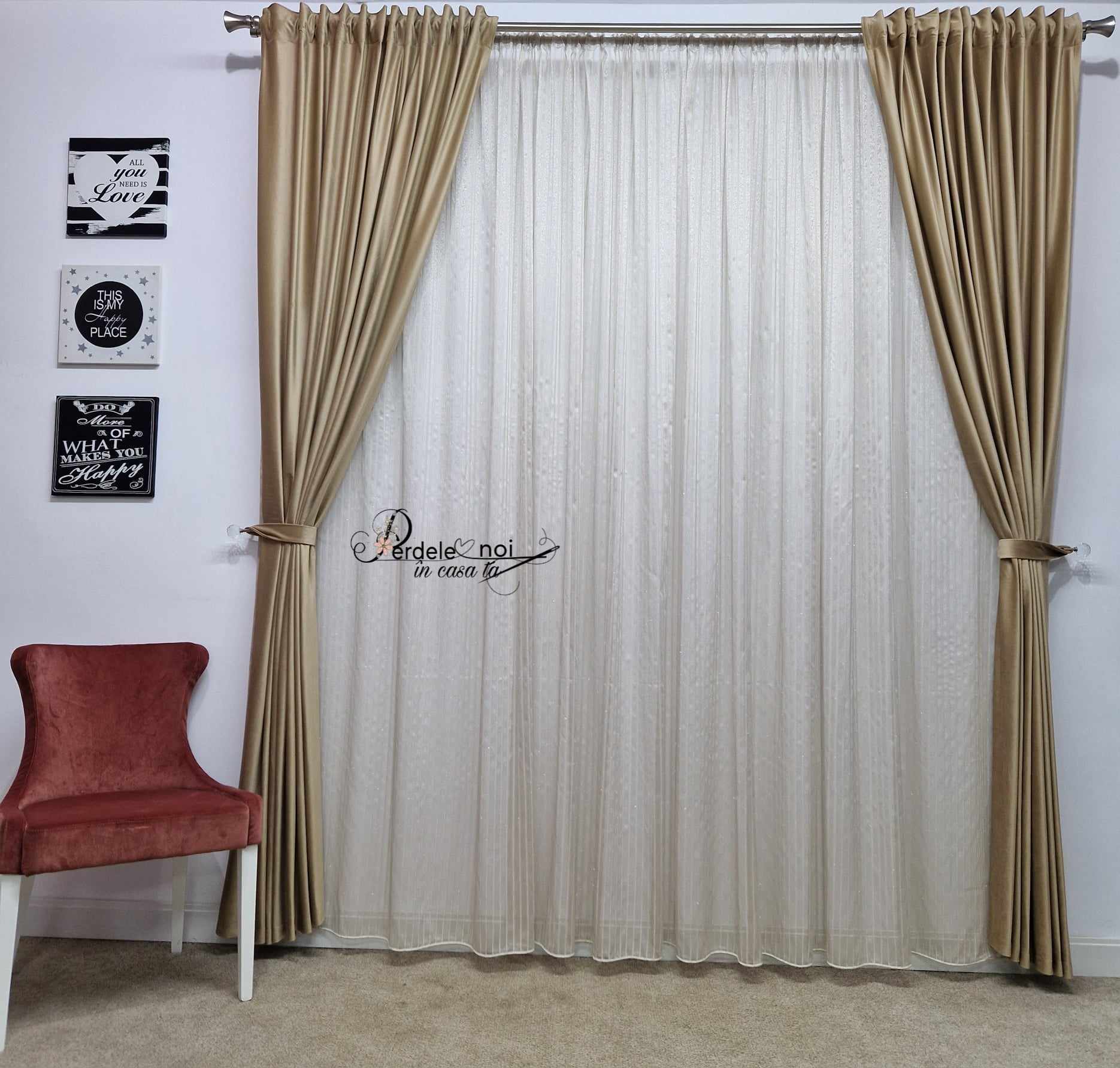 Set Defne Ivoire - Perdea Defne Ivoire și Draperie catifea cappuccino Set Defne Ivoire - Perdea Defne Ivoire și Draperie catifea cappuccino