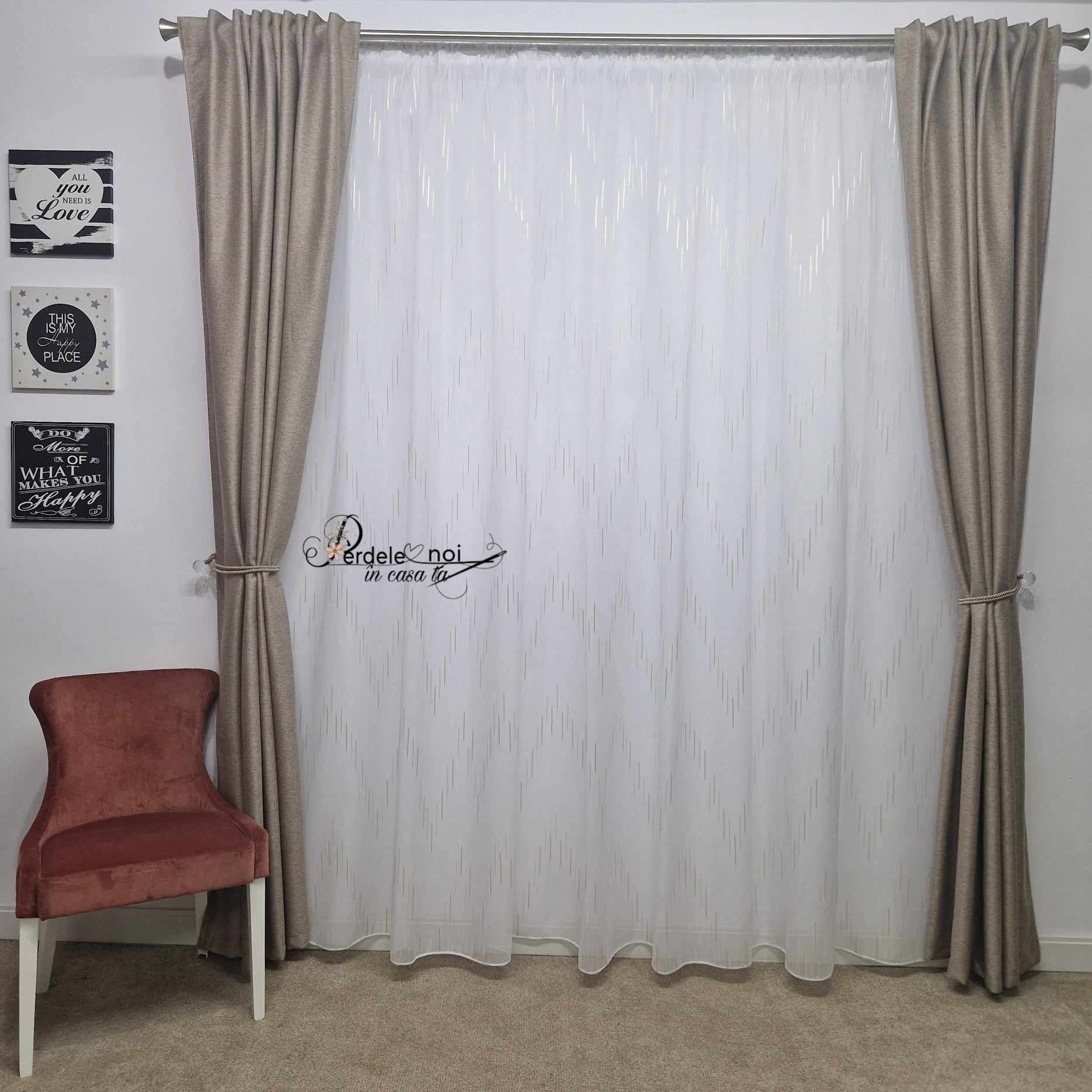 Set Melmet - perdea sable cu dungi bej și draperie rustic bej Set Melmet - perdea sable cu dungi bej și draperie rustic bej