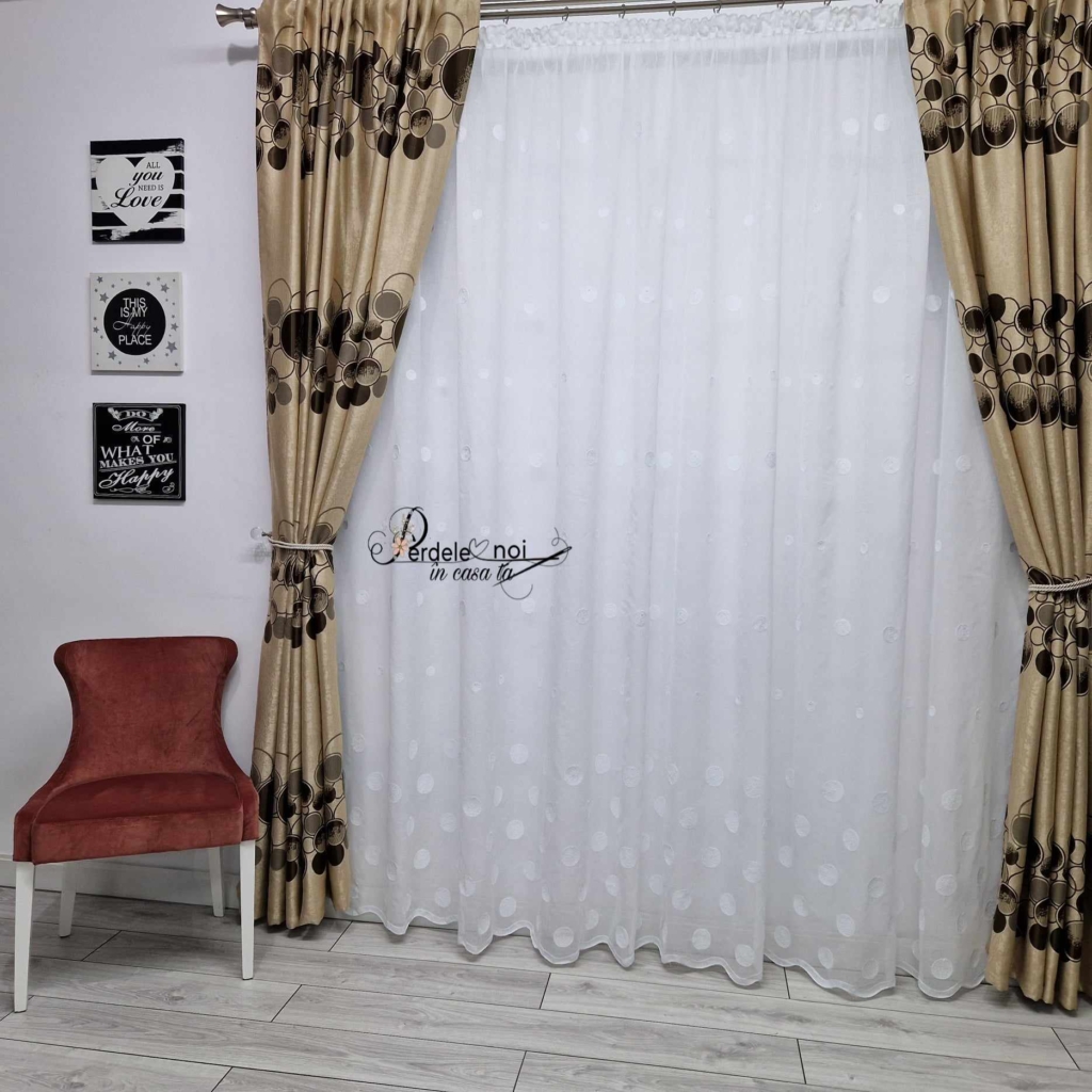 Sale Perdea din in cu buline albe, 2,80 x 2.40h, rejansa universala
