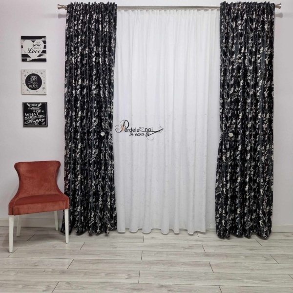 Draperie blackout negru-gri cu model