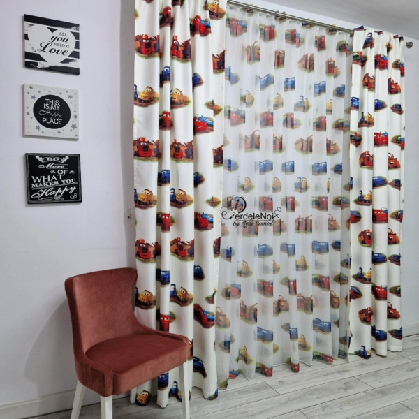 Draperie alba pentru copii cu Masinute(CARS)
